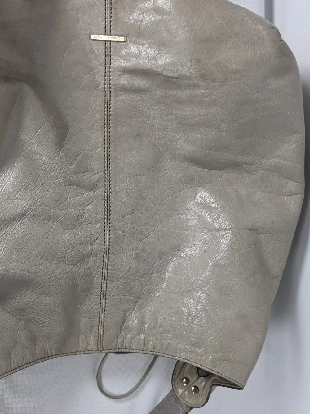 Rebecca Minkoff Hobo Bag Taupe Pebbled Leather Large Side Zip Womens Shoulder